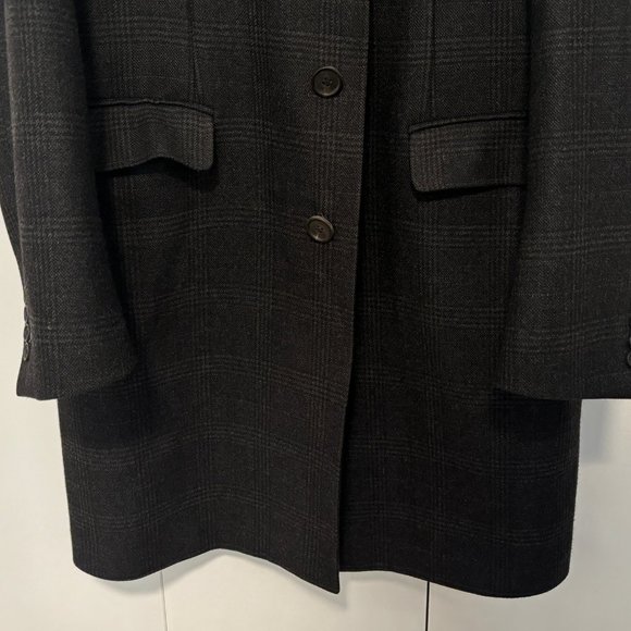 Brooks Brothers Grey Plaid Chesterfield Overcoat Topcoat, Wool, Velvet; M-L - Picture 2 of 16